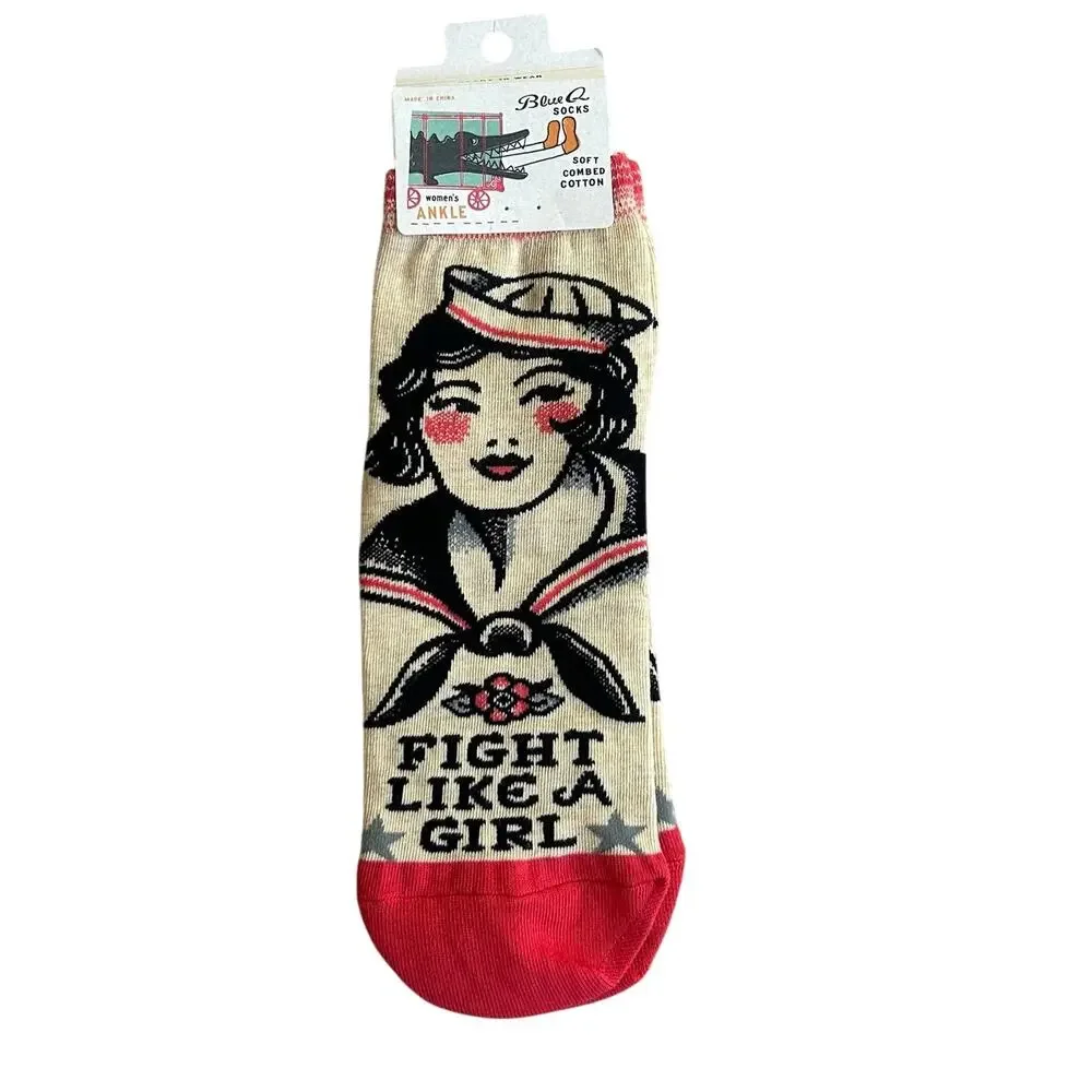 BLUE Q Fearless Steps: Fight Like a Girl Women's Ankle Socks NWT